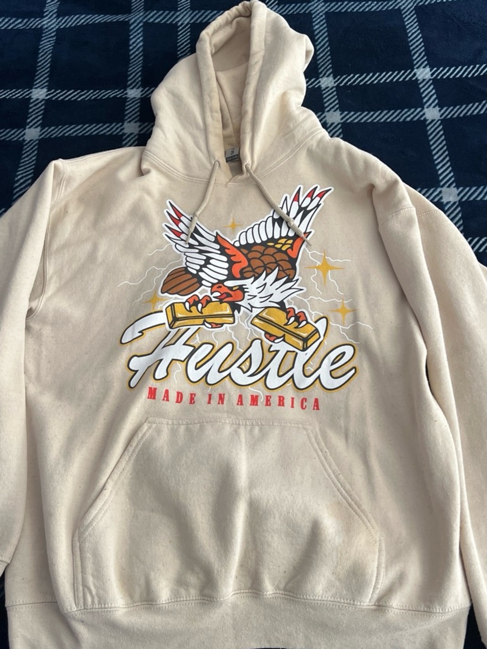 Hustle Made in America Graphic Hoodie — Cream Size Small